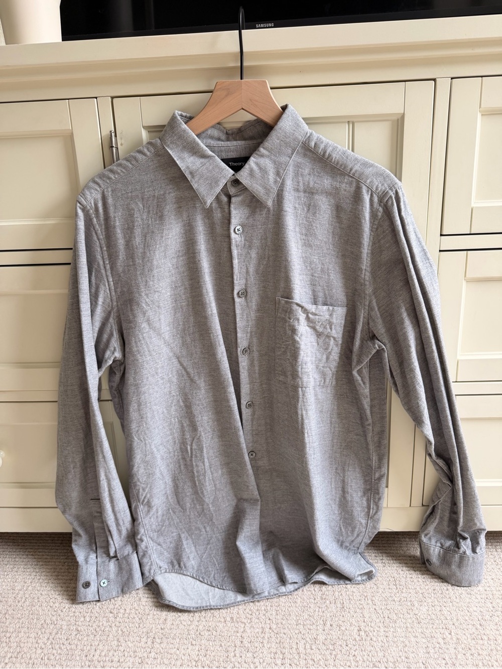 Theory Men's Gray Long-Sleeve Flannel Button-Down Shirt